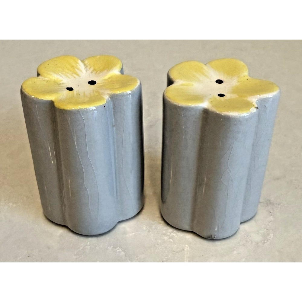 MCM Vintage Weil Ware California Pottery Blossom Yellow Gray Salt Pepper‎ Shaker